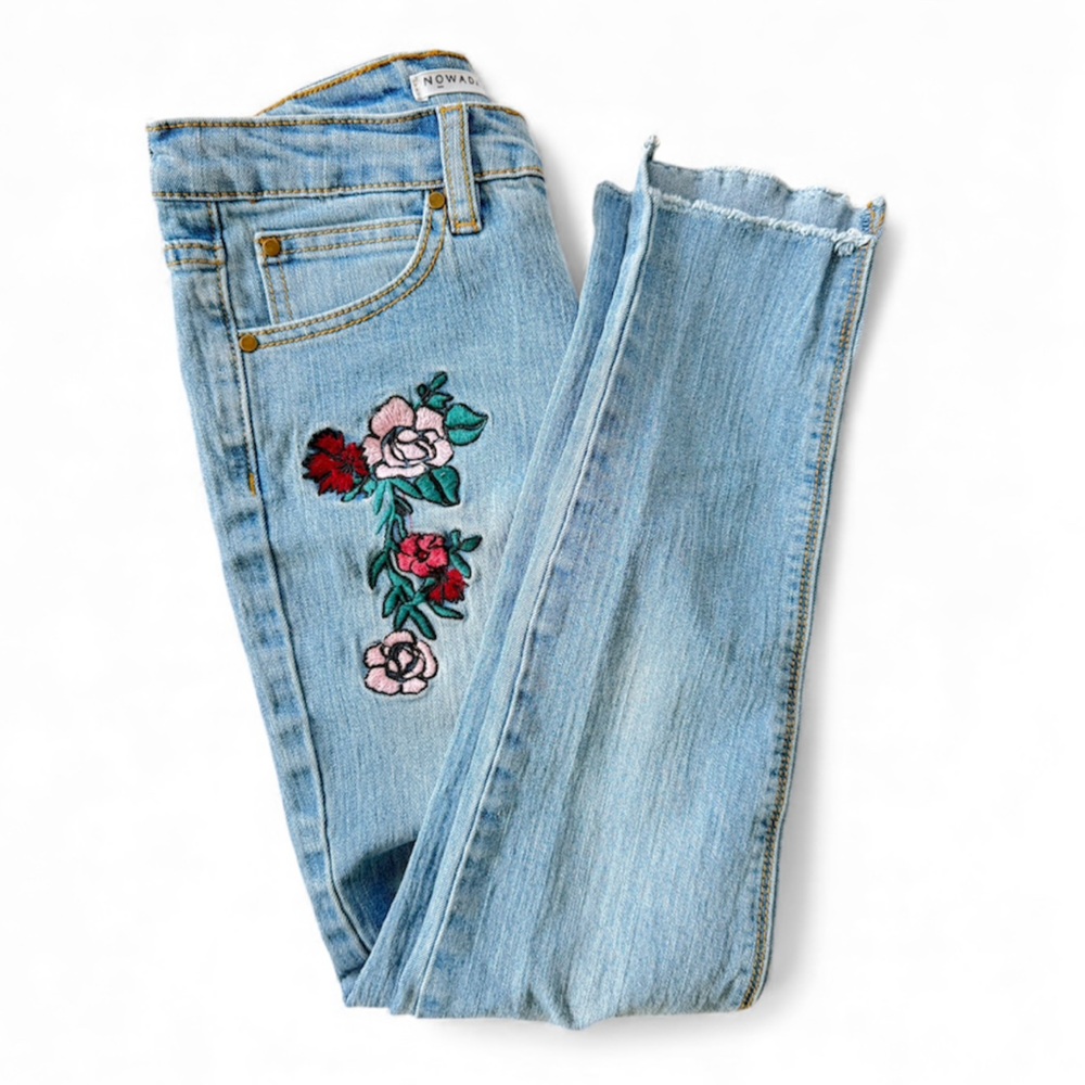 Nowadays Embroidered Floral Light Blue Jeans | girls size 10